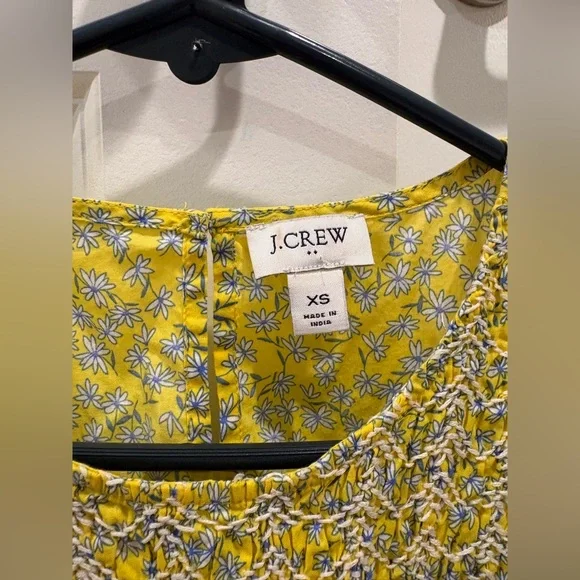 J. Crew Yellow Floral Smocked Ruffle Sleeve Top Size XS - Picture 4 of 5